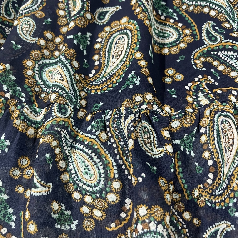 Betsey Johnson Navy Blue and Green Bohemian with Bell Sleeve Dress; Large (8) - Picture 2 of 10